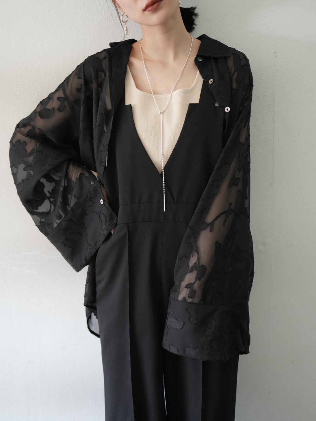 [Pre-order] Sheer Flower Jacquard Overshirt/Black