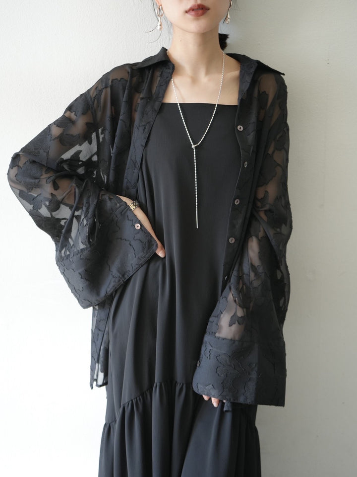 [Pre-order] Sheer Flower Jacquard Overshirt/Black