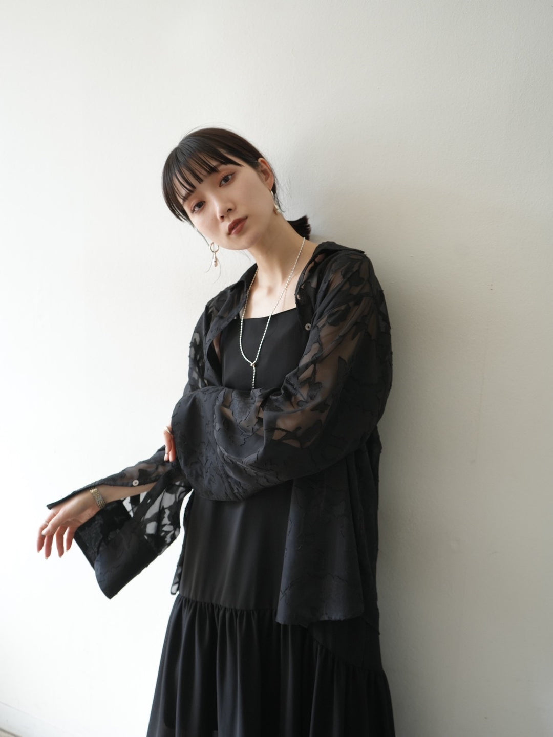 [Pre-order] Sheer Flower Jacquard Overshirt/Black