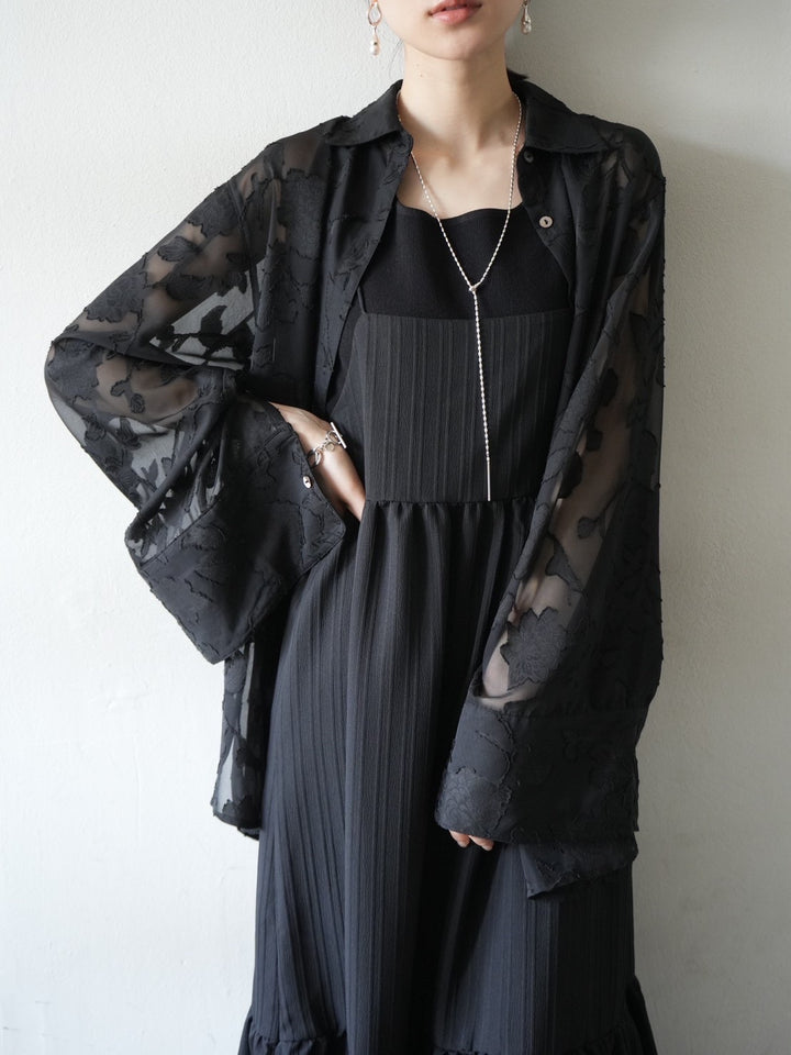 [Pre-order] Sheer Flower Jacquard Overshirt/Black