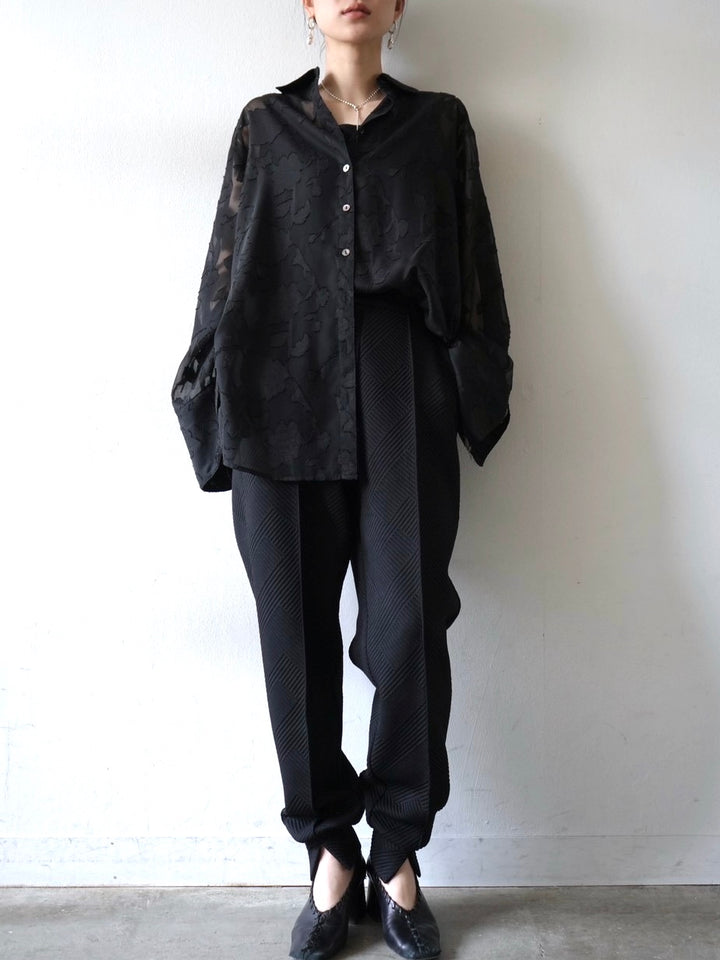 [Pre-order] Sheer Flower Jacquard Overshirt/Black