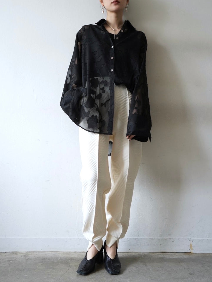 [Pre-order] Sheer Flower Jacquard Overshirt/Black