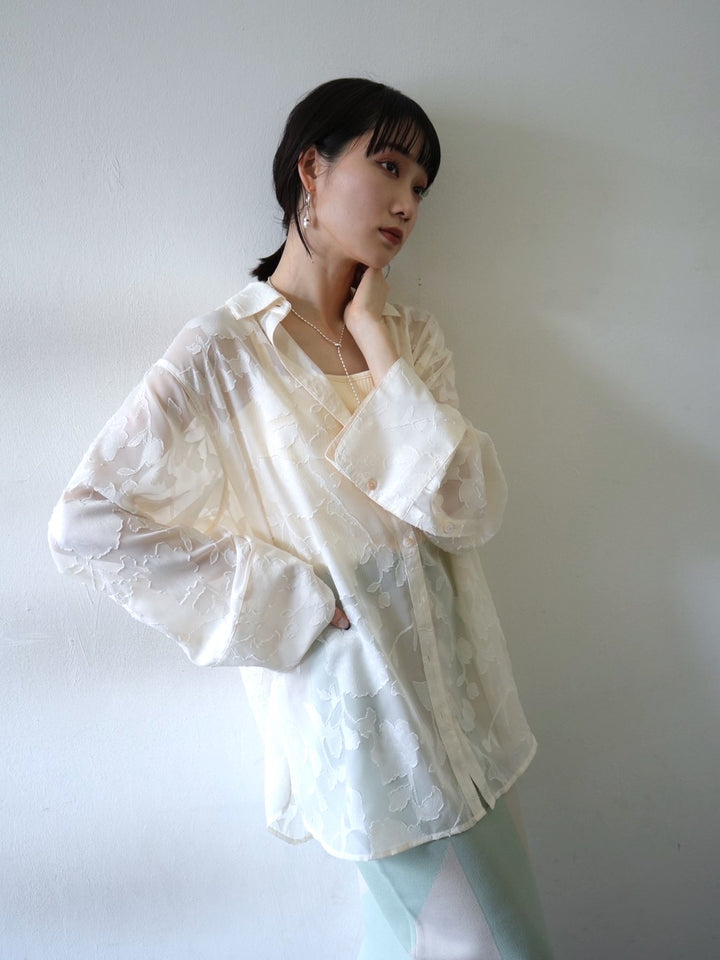 [Pre-order] Sheer Flower Jacquard Overshirt/Ecru