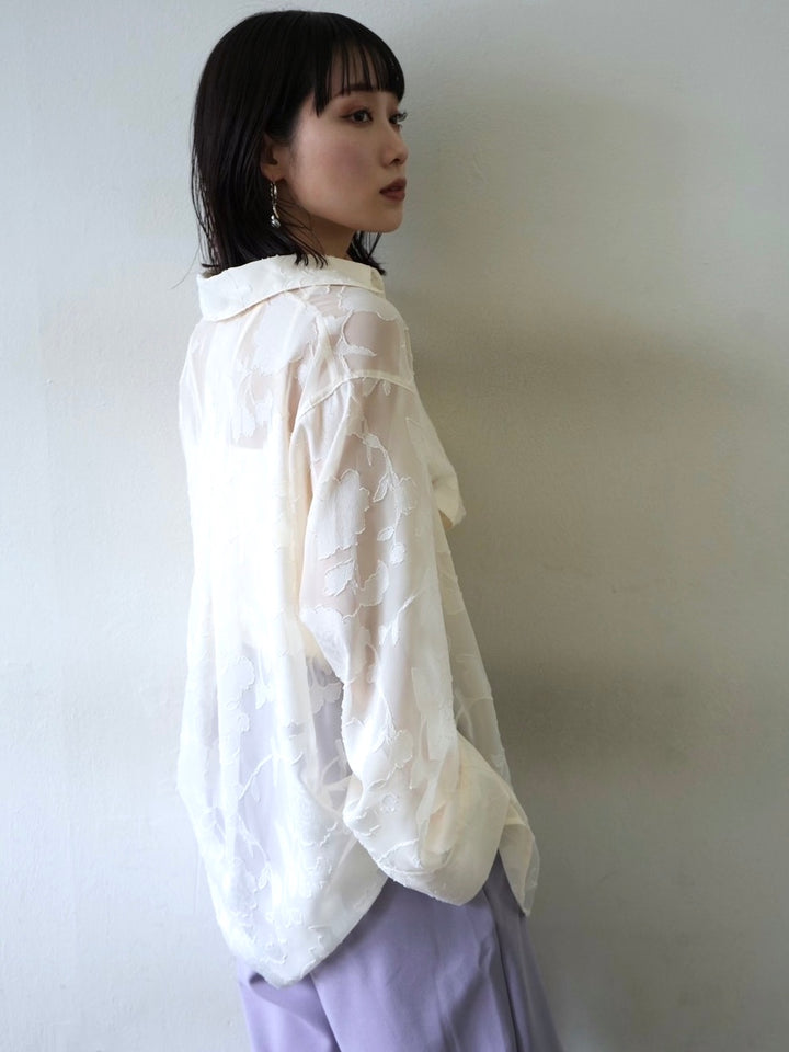 [Pre-order] Sheer Flower Jacquard Overshirt/Ecru