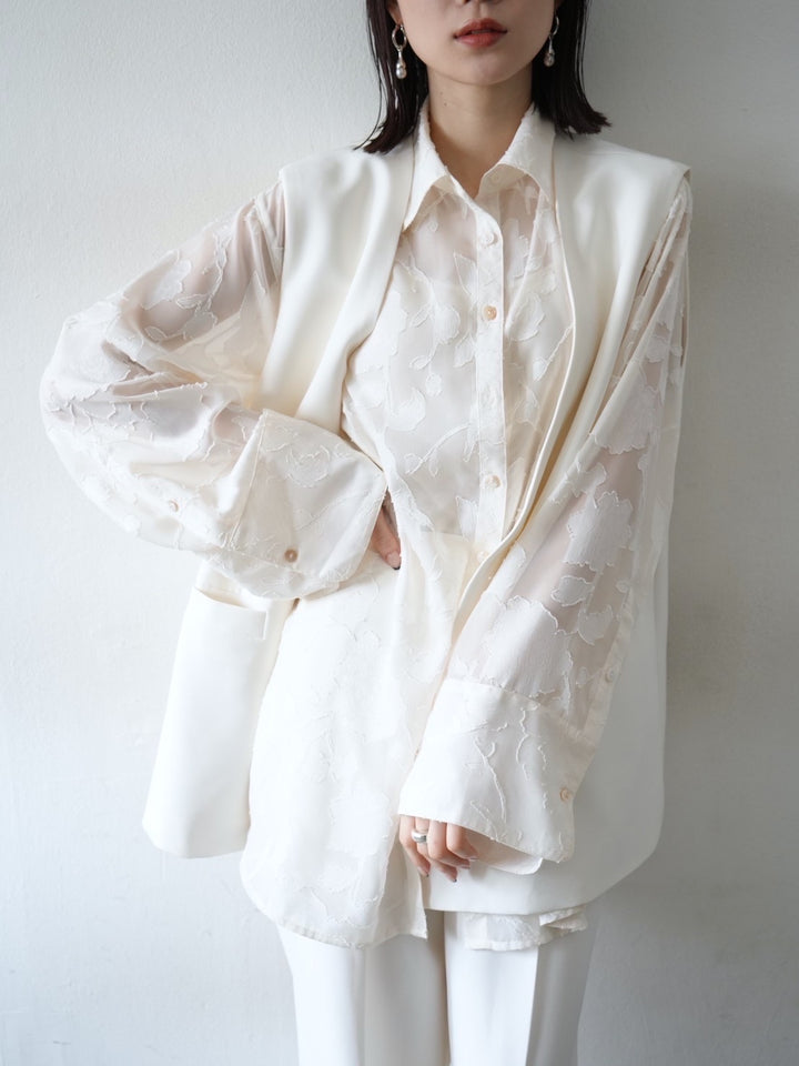 [Pre-order] Sheer Flower Jacquard Overshirt/Ecru