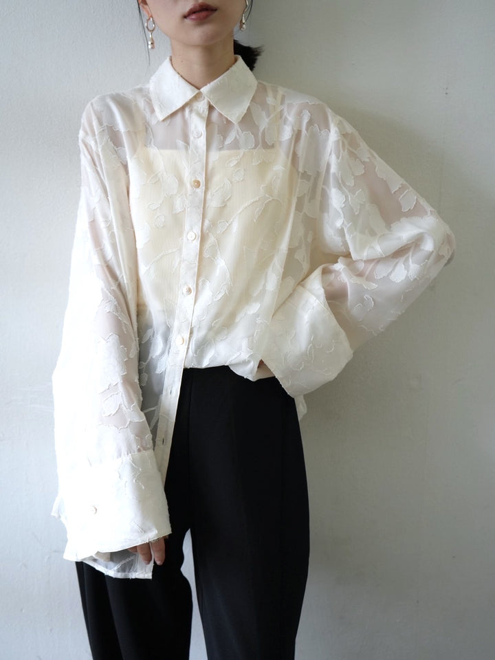 [Pre-order] Sheer Flower Jacquard Overshirt/Ecru