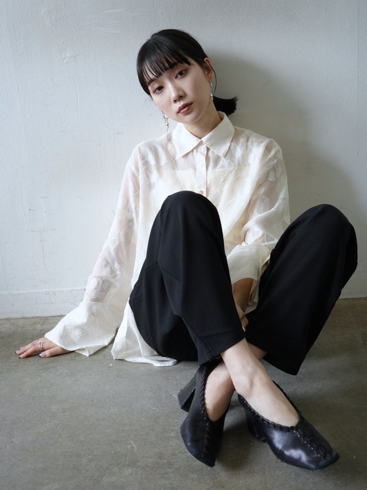 [Pre-order] Sheer Flower Jacquard Overshirt/Ecru