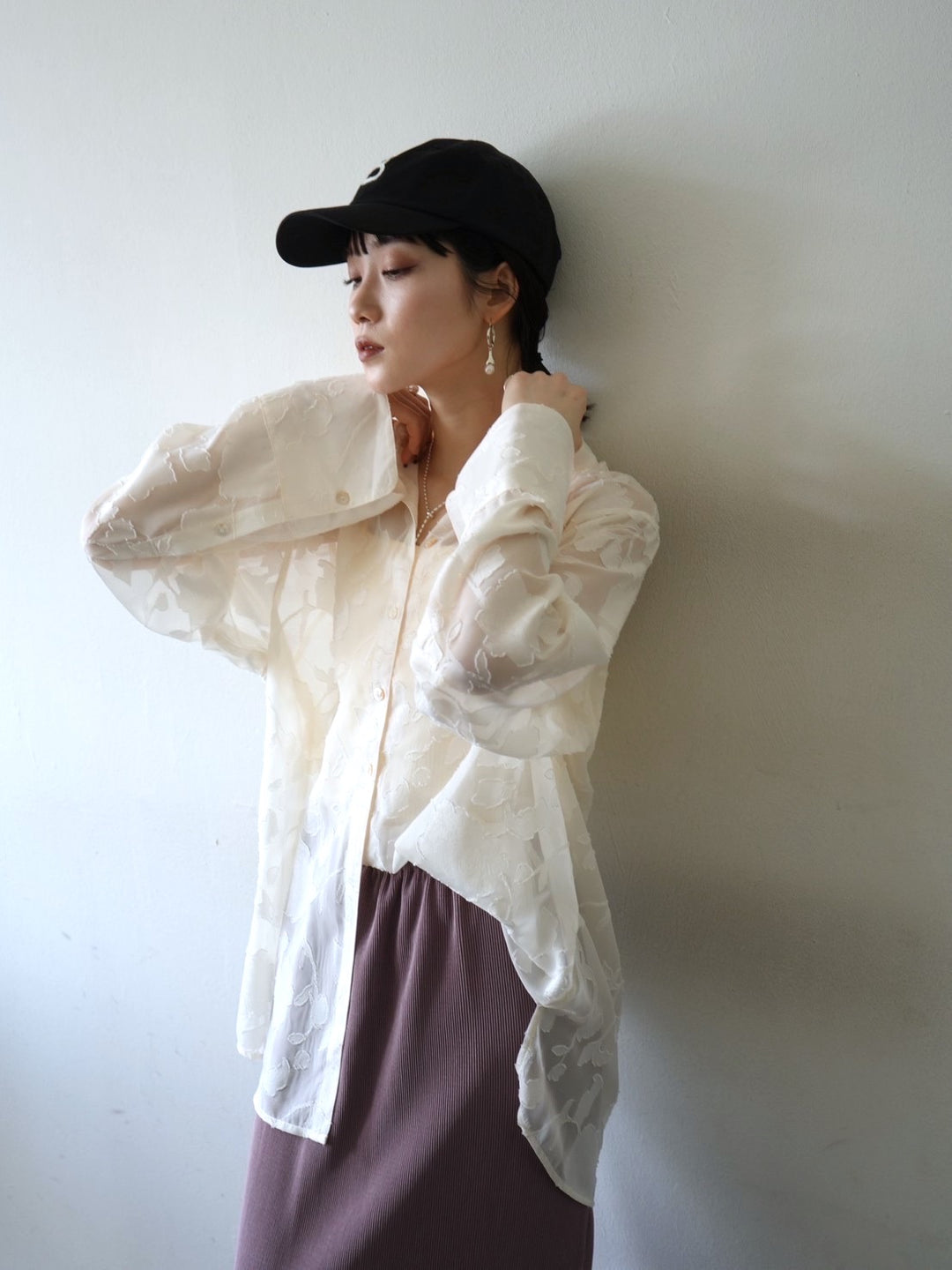 [Pre-order] Sheer Flower Jacquard Overshirt/Ecru