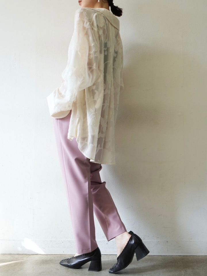 [Pre-order] Sheer Flower Jacquard Overshirt/Ecru