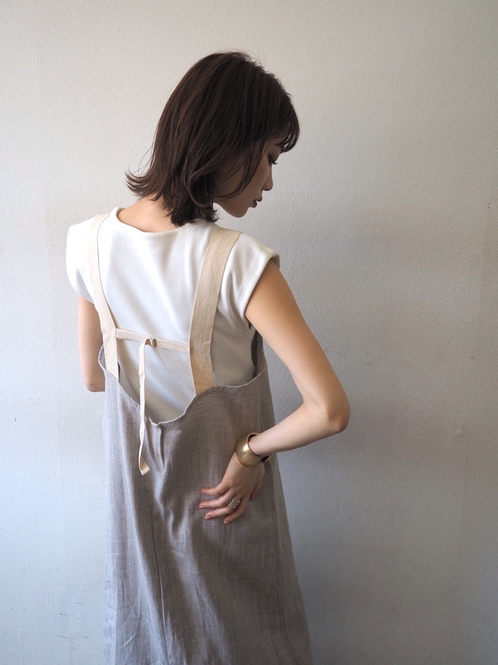 【預訂】人字紋吊帶洋裝/淺灰色