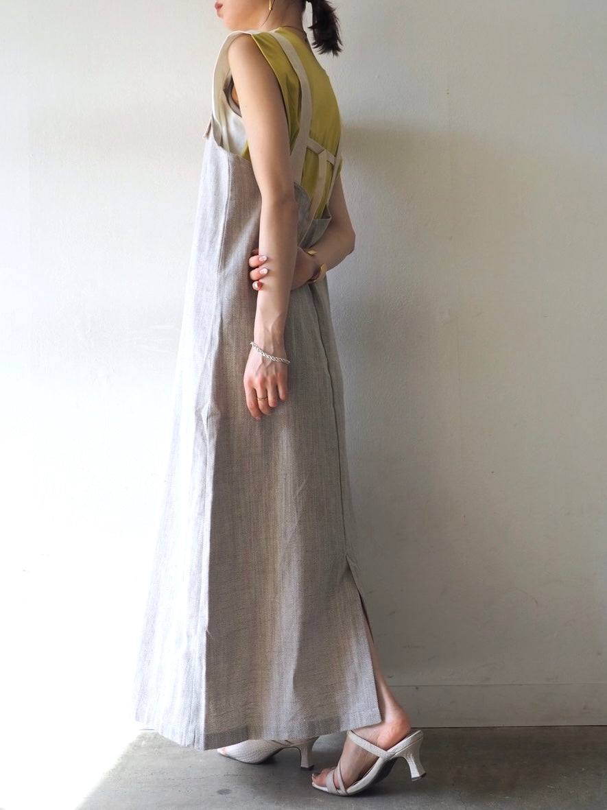 【預訂】人字紋吊帶洋裝/淺灰色