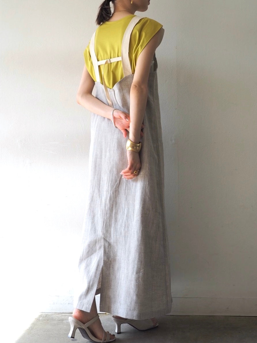 【預訂】人字紋吊帶洋裝/淺灰色