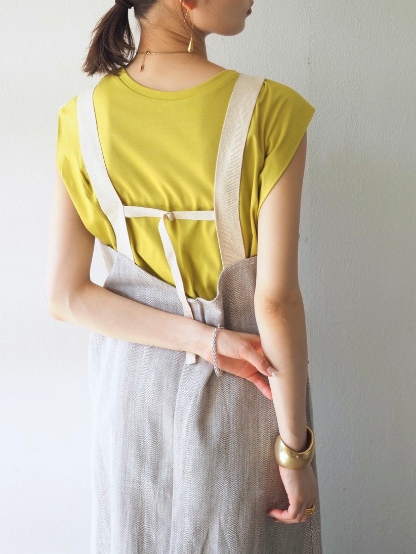 【預訂】人字紋吊帶洋裝/淺灰色