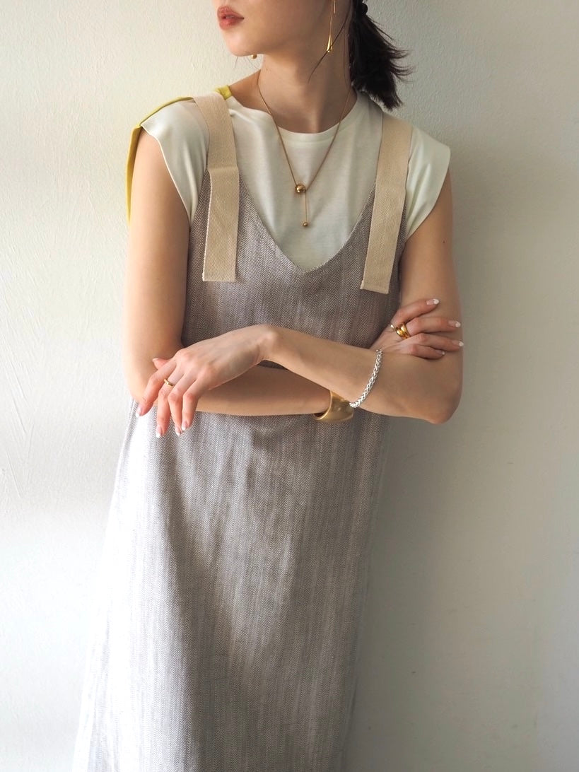 【預訂】人字紋吊帶洋裝/淺灰色