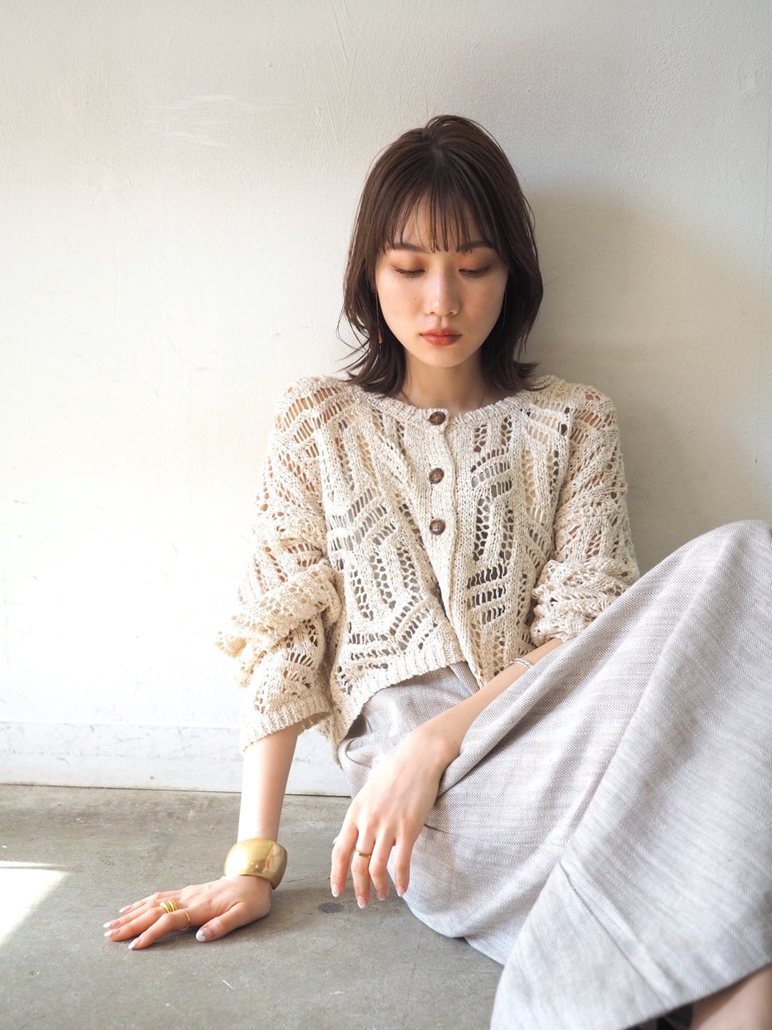 【預訂】人字紋吊帶洋裝/淺灰色