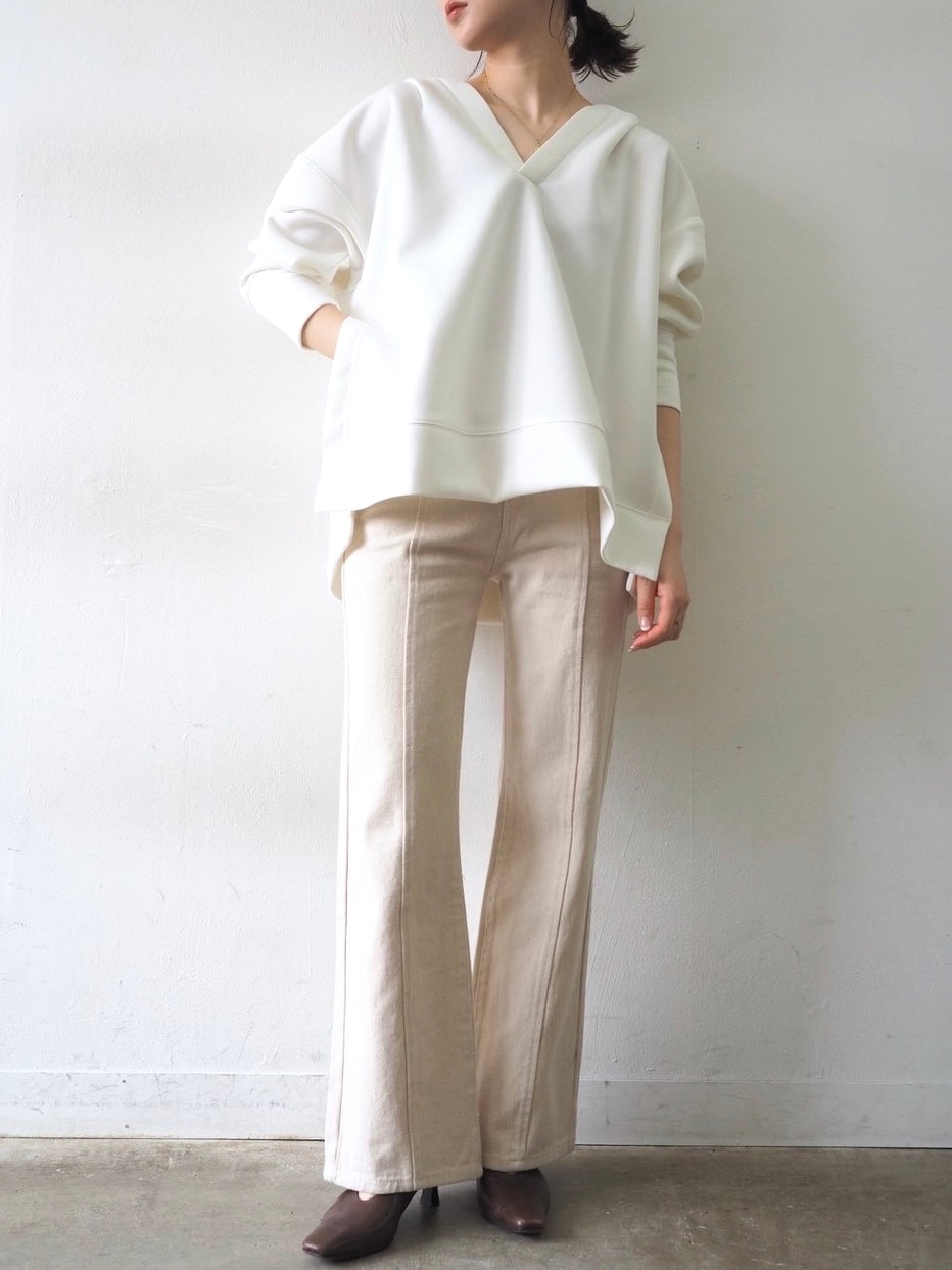 予約]ソフトデニムフレアパンツ/アイボリー – Lumier