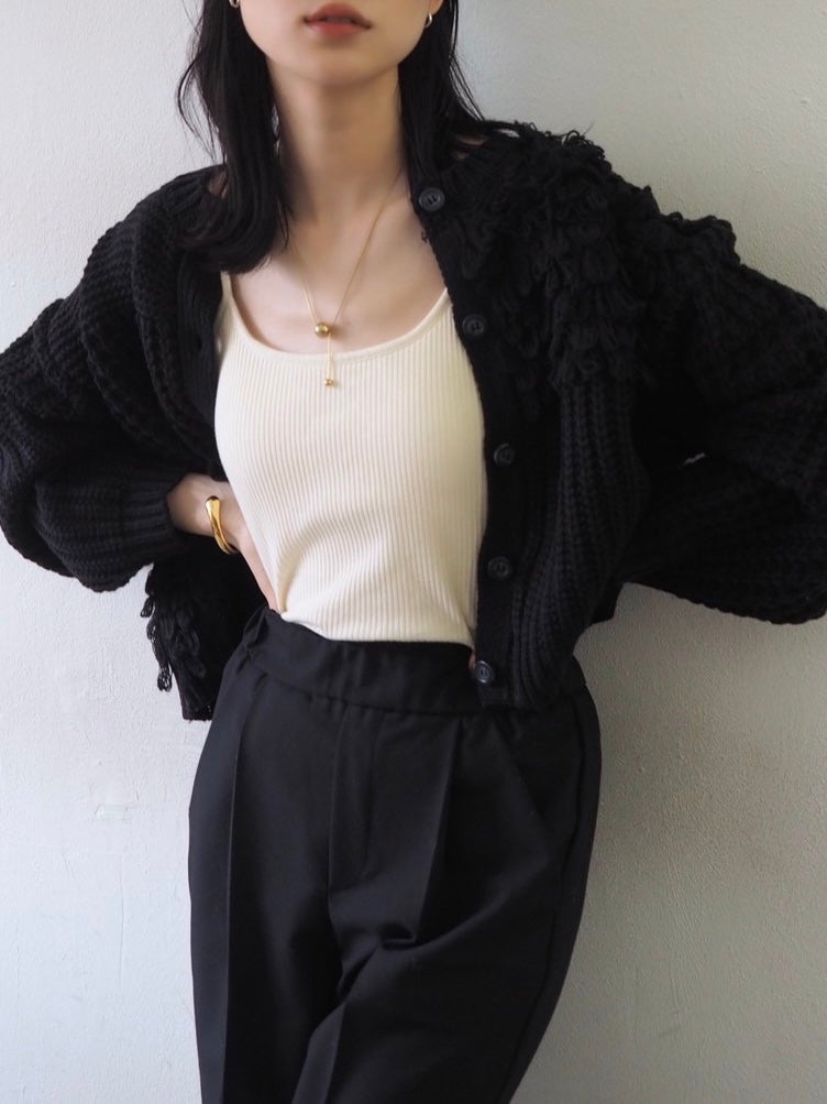 ループ編みデザインニットカーディガン/ブラック