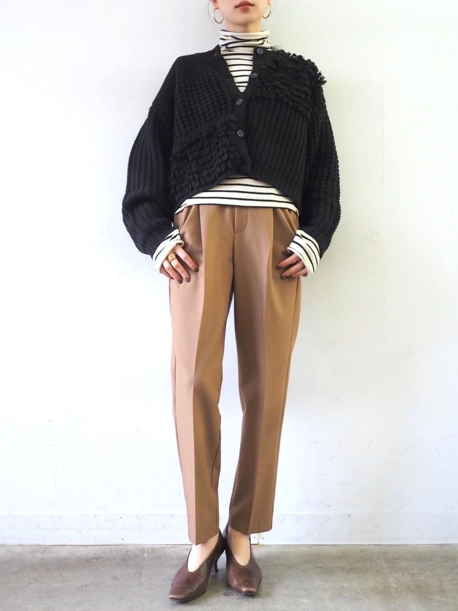 ループ編みデザインニットカーディガン/ブラック