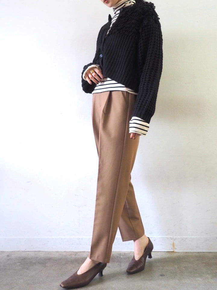 ループ編みデザインニットカーディガン/ブラック