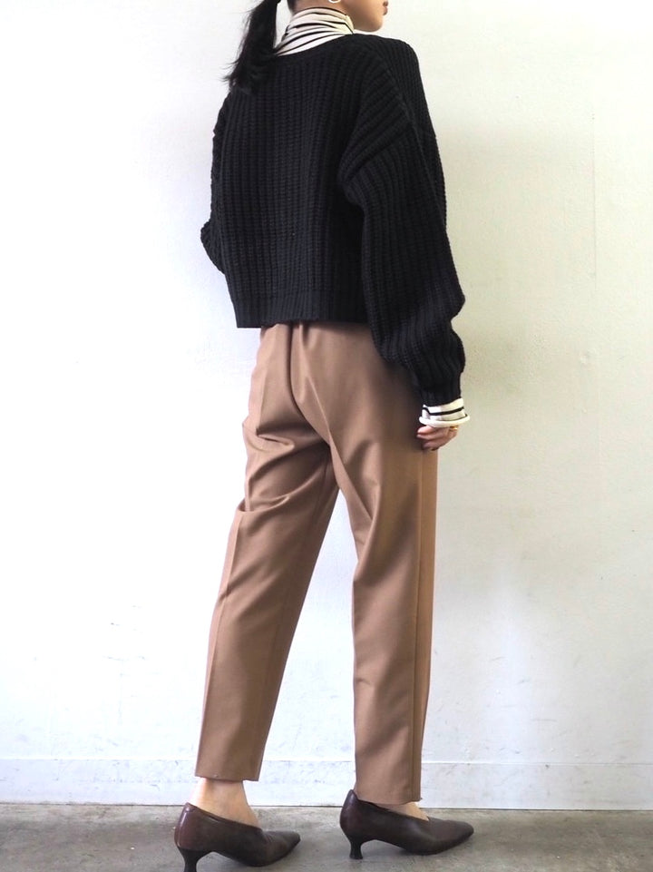 ループ編みデザインニットカーディガン/ブラック