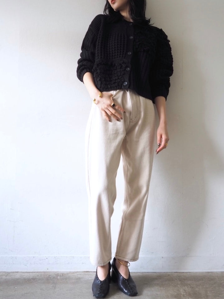 ループ編みデザインニットカーディガン/ブラック