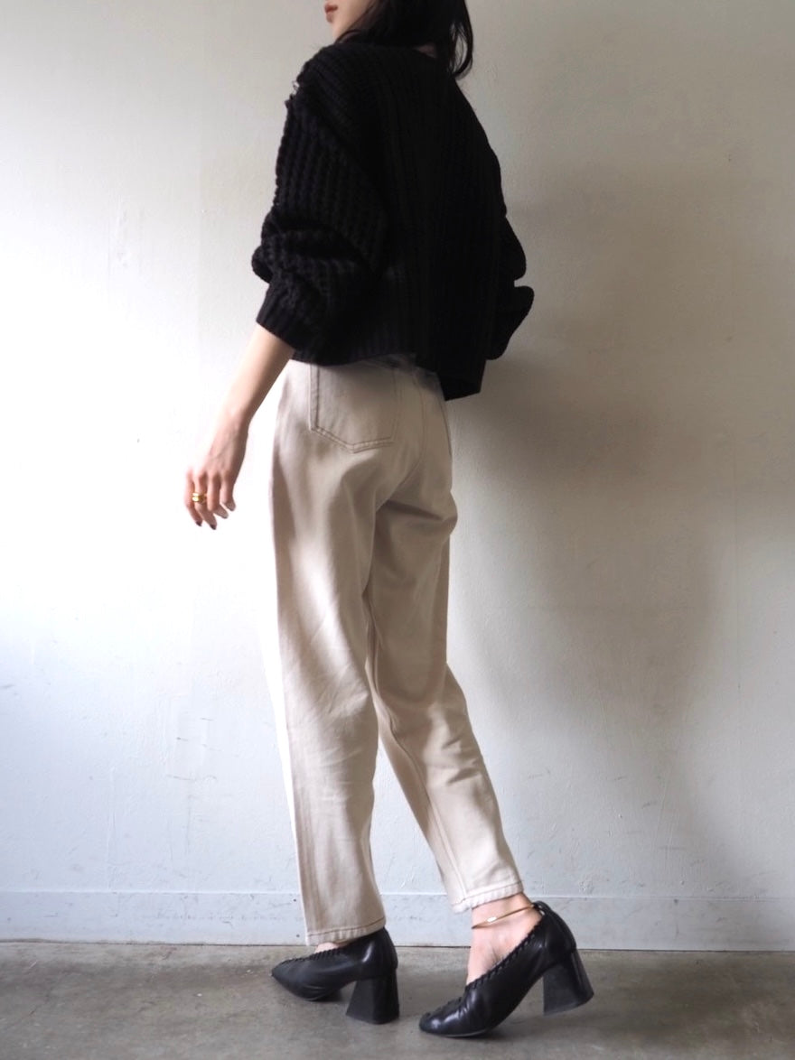 ループ編みデザインニットカーディガン/ブラック