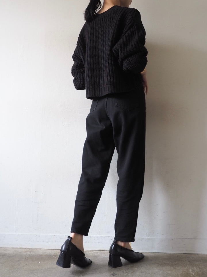 ループ編みデザインニットカーディガン/ブラック