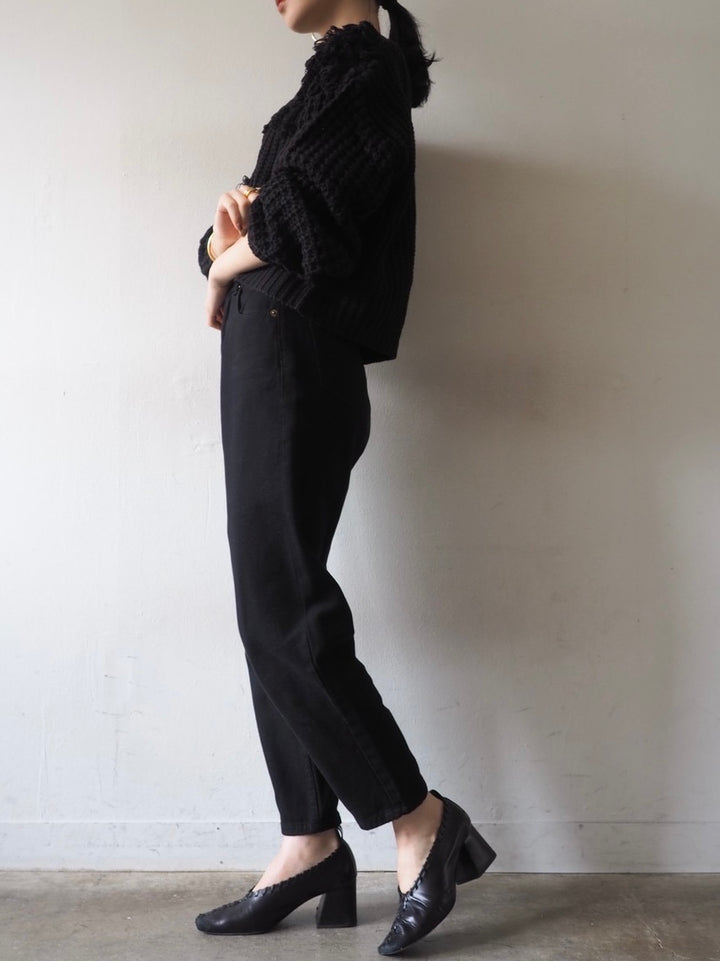 ループ編みデザインニットカーディガン/ブラック