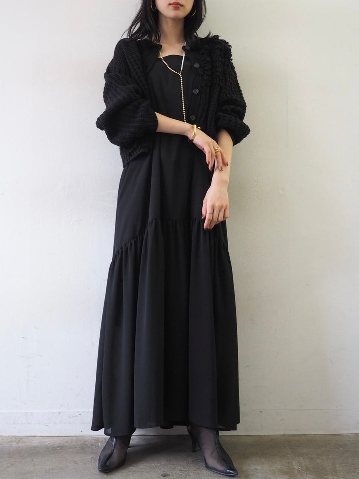 ループ編みデザインニットカーディガン/ブラック