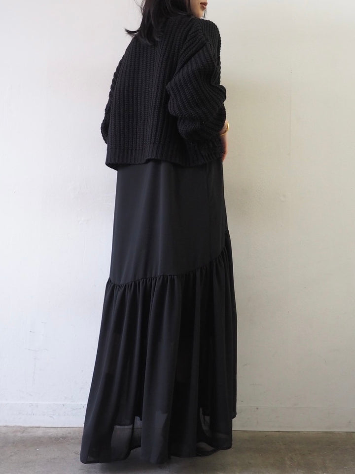 ループ編みデザインニットカーディガン/ブラック