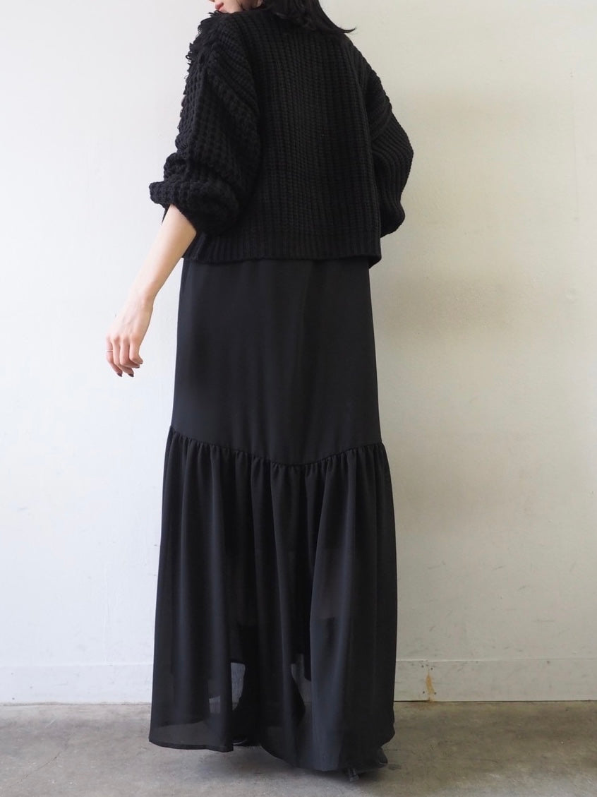 ループ編みデザインニットカーディガン/ブラック