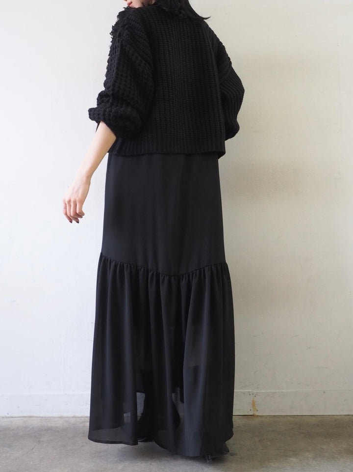 ループ編みデザインニットカーディガン/ブラック