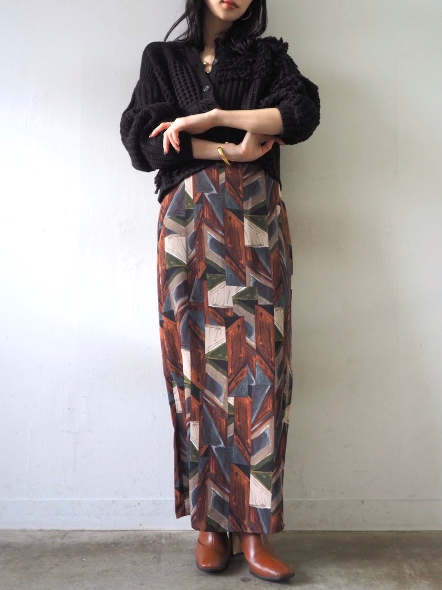 ループ編みデザインニットカーディガン/ブラック