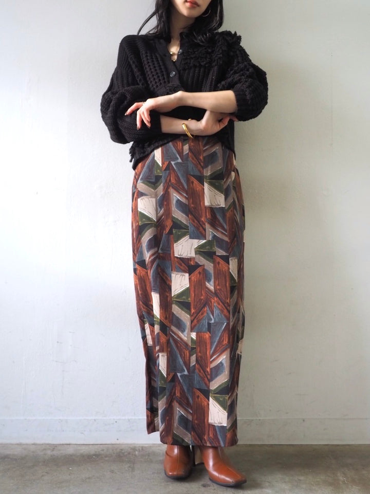 ループ編みデザインニットカーディガン/ブラック