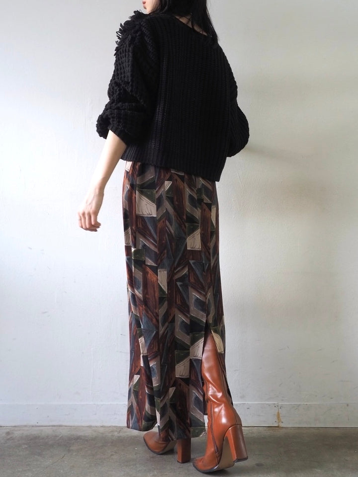 ループ編みデザインニットカーディガン/ブラック