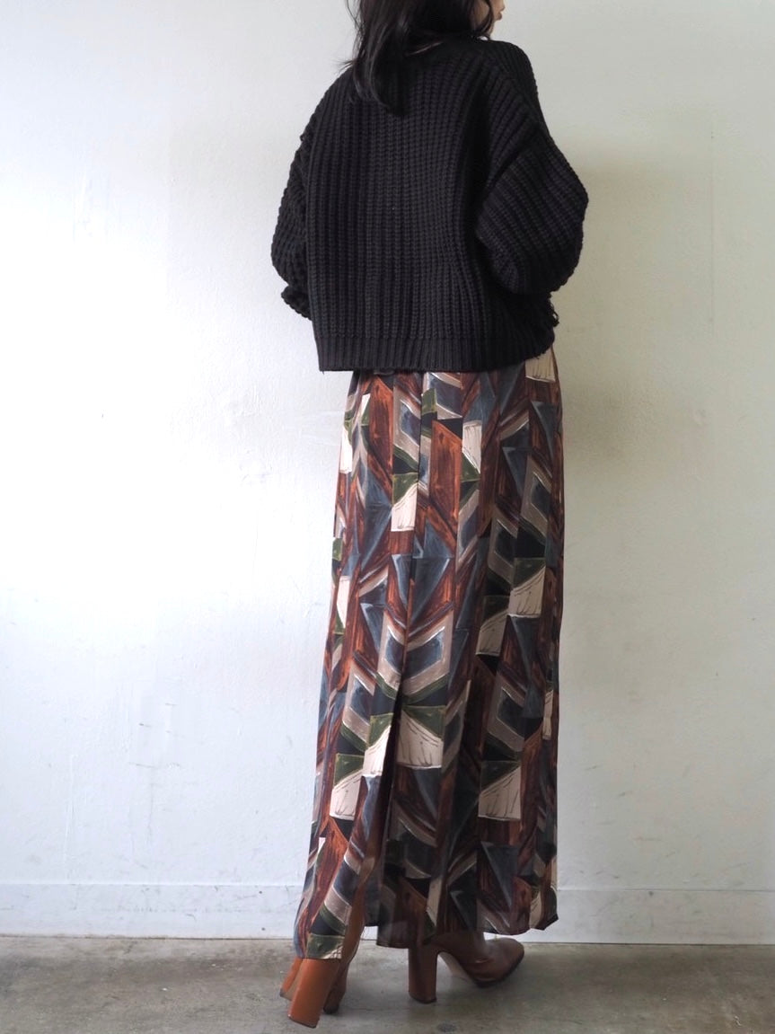 ループ編みデザインニットカーディガン/ブラック