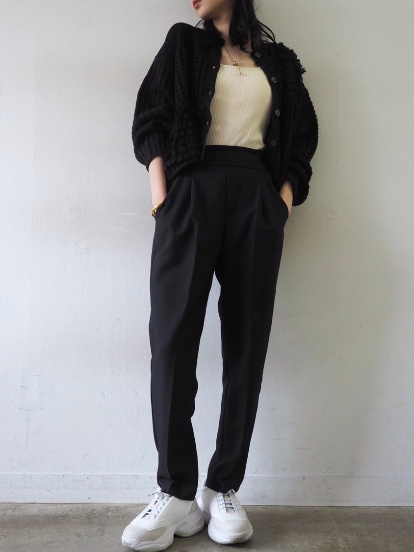 ループ編みデザインニットカーディガン/ブラック