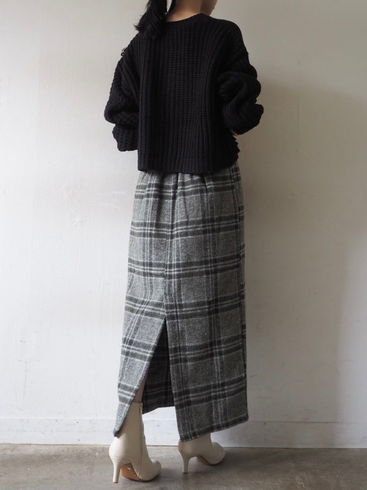 ループ編みデザインニットカーディガン/ブラック