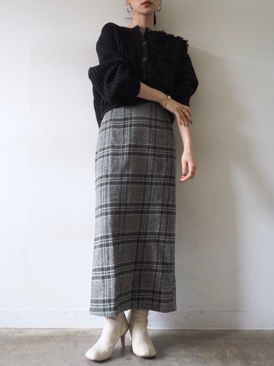 ループ編みデザインニットカーディガン/ブラック