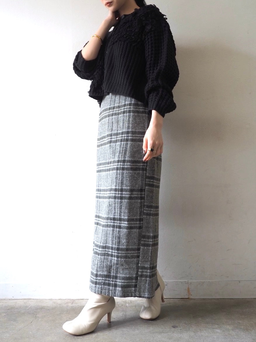 ループ編みデザインニットカーディガン/ブラック