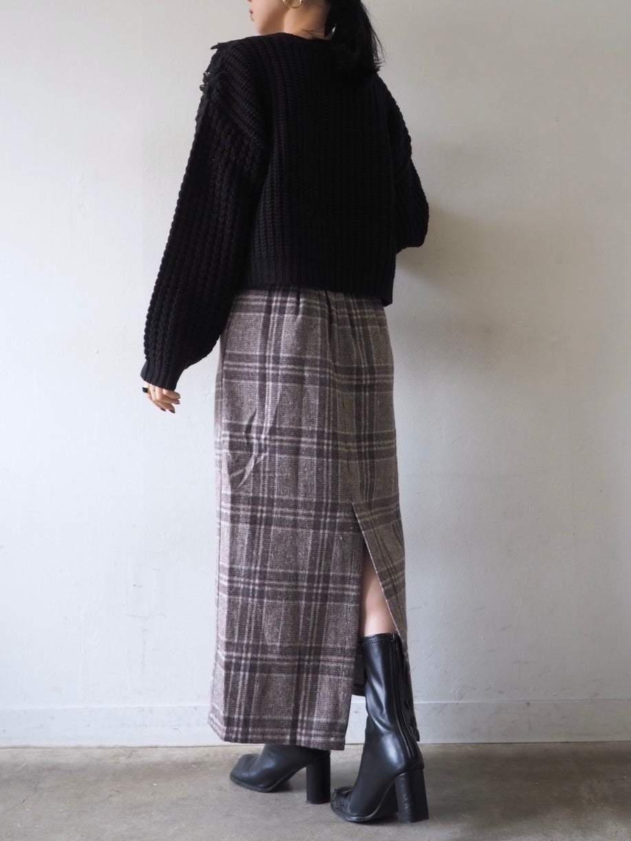 ループ編みデザインニットカーディガン/ブラック