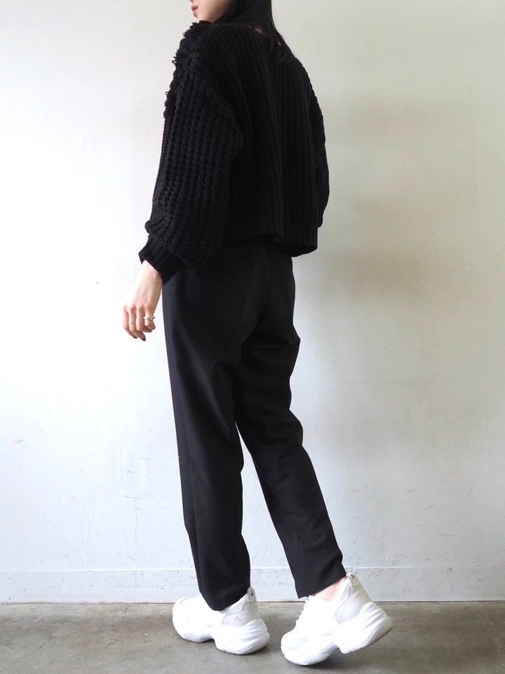 ループ編みデザインニットカーディガン/ブラック