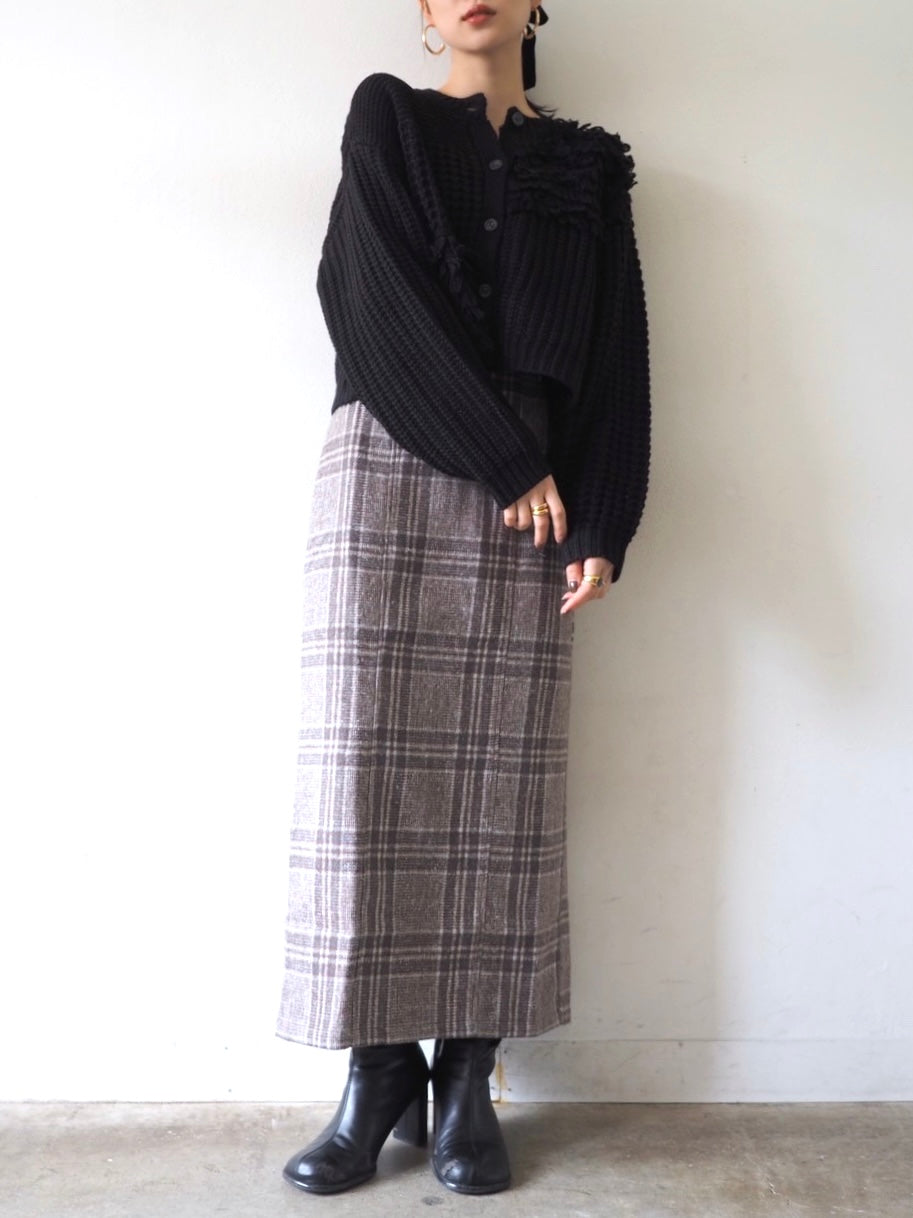 ループ編みデザインニットカーディガン/ブラック