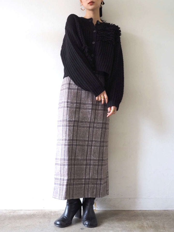 ループ編みデザインニットカーディガン/ブラック