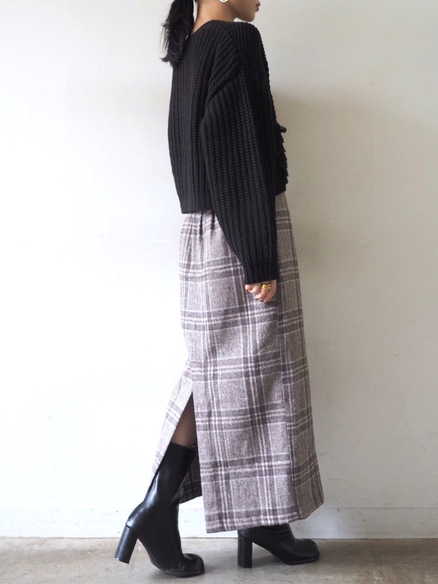 ループ編みデザインニットカーディガン/ブラック