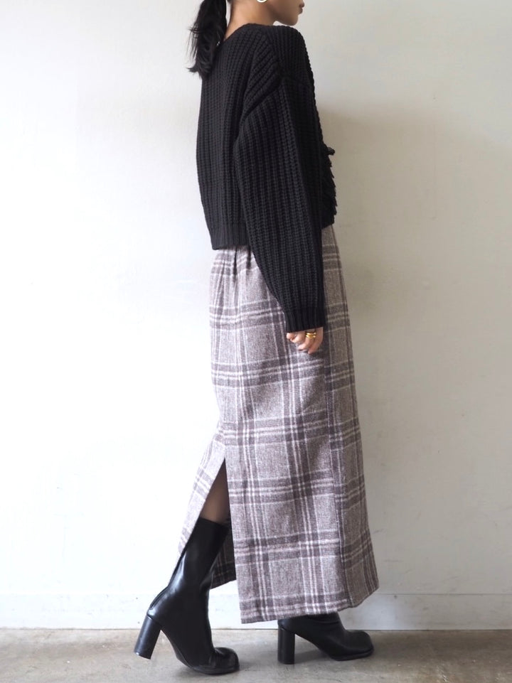 ループ編みデザインニットカーディガン/ブラック