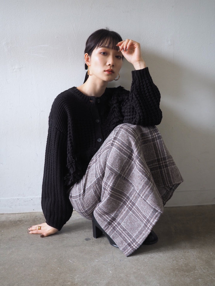 ループ編みデザインニットカーディガン/ブラック