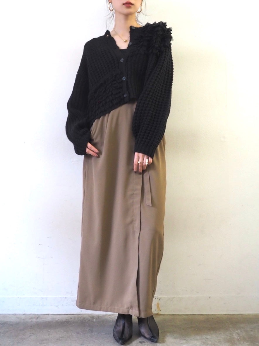 ループ編みデザインニットカーディガン/ブラック