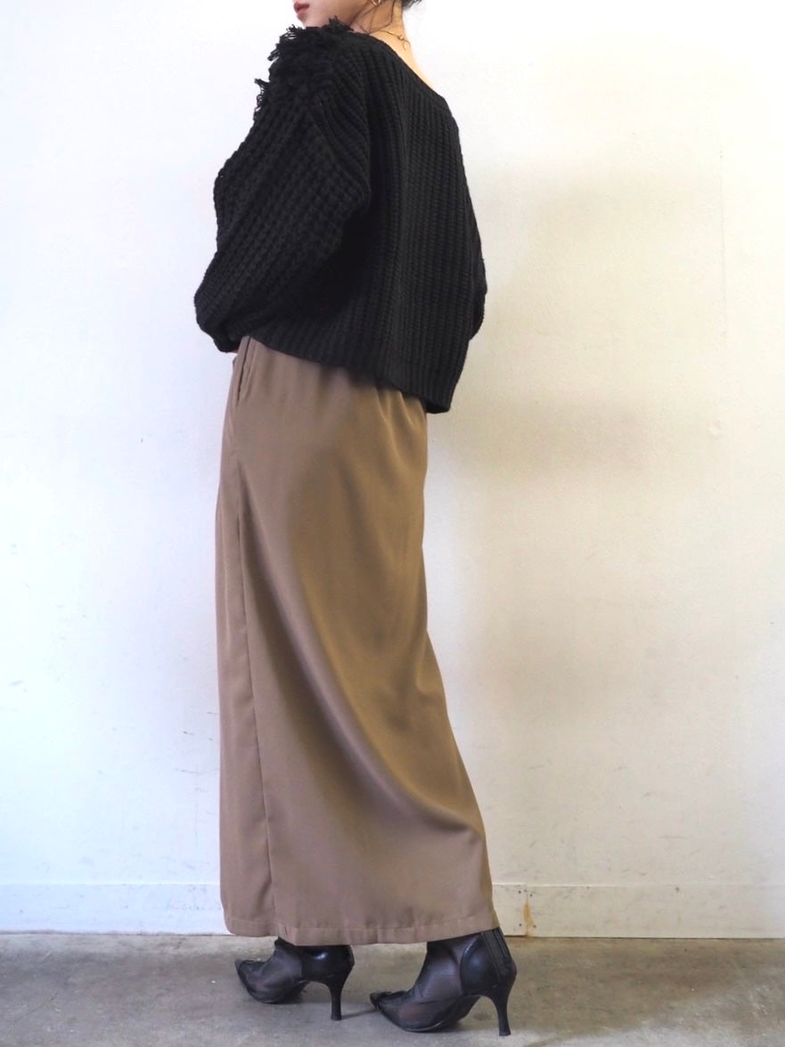 ループ編みデザインニットカーディガン/ブラック