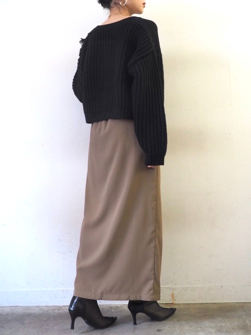 ループ編みデザインニットカーディガン/ブラック